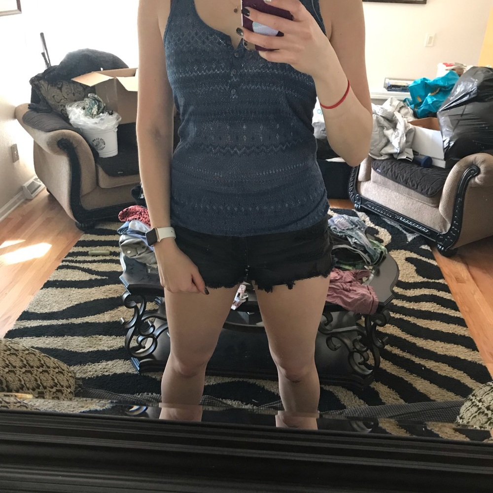 American Eagle Blue Sparkly sheer tank top